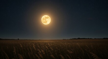 Fototapeta premium A peaceful autumn night with a harvest moon glowing over a field