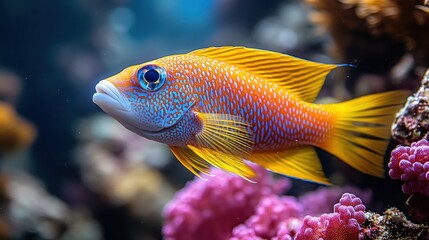 Vibrant orange fish swimming near coral reef. (1)