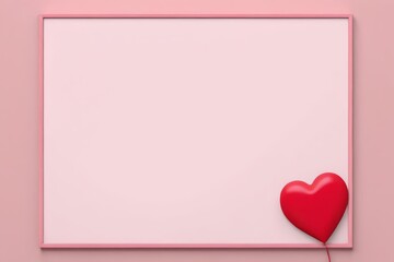 a close up of a red heart balloon in front of a pink frame