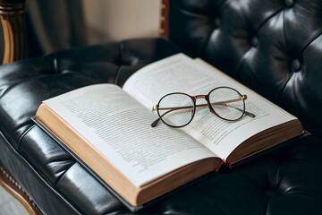 Open Book With Glasses Resting on Top