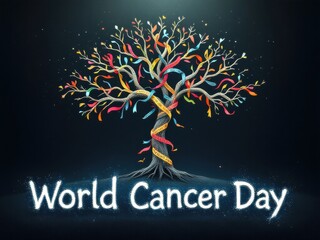 Fototapeta premium World cancer day awareness design featuring vibrant ribbon tree for campaigns and posters