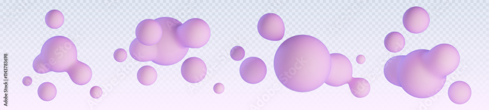 Poster abstract floating spherical blobs in soft pink and purple gradient. smooth rounded holographic shape