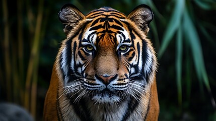 Fototapeta premium Majestic Sumatran Tiger Portrait. Wildlife, Nature, Endangered Species.