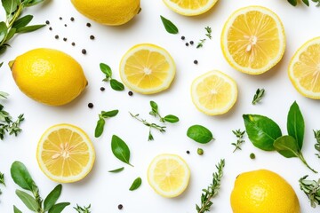 Fototapeta premium Composition with lemons isolated on white background