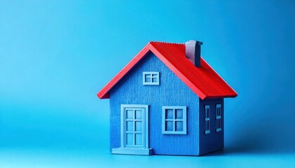 Blue House Real Estate Concept with Blue Background and Copy Space