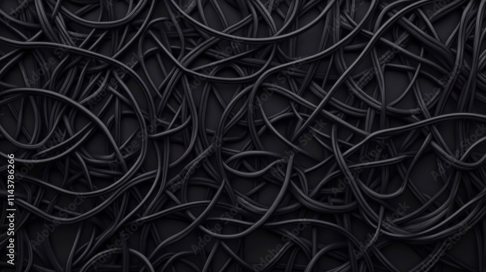 Aufkleber abstract black background with intricate patterns of thick, twisting, and intertwined black wires cr