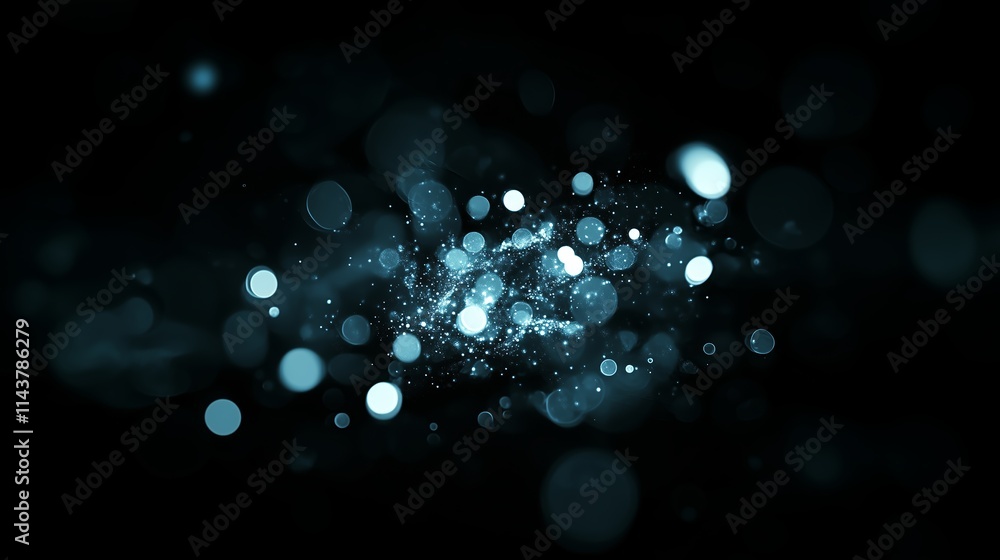 Poster colorful sparkling particles create a mesmerizing effect in a dark background with a soft glow