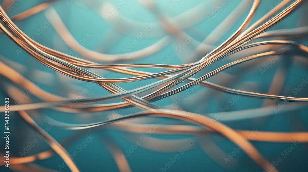 Poster abstract composition of intertwined wires with blue background featuring soft light reflections and 