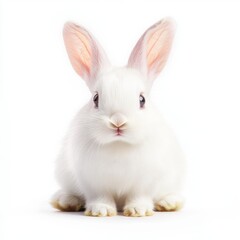 Obraz premium Cute white rabbit sitting and looking at camera