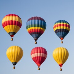 Naklejka premium Collection set photo of six colourful different hot air balloons in a row isolated