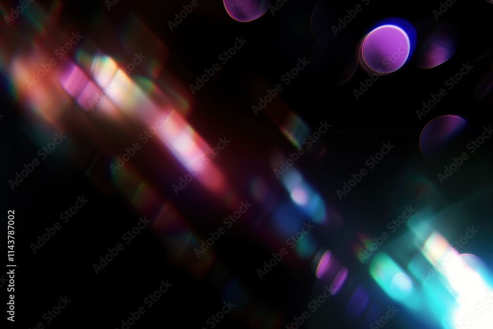 Poster vibrant abstract light streaks with colorful bokeh on dark background. digital art, contemporary des