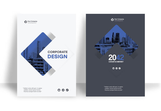 Business Report Cover Template &ndash; Blue and Black graphic elements Geometric Layout (A4)
