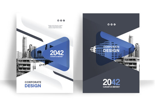 Business Report Cover Template &ndash; Blue and Black graphic elements Geometric Layout (A4)
