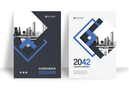 Business Report Cover Template &ndash; Blue and Black graphic elements Geometric Layout (A4)