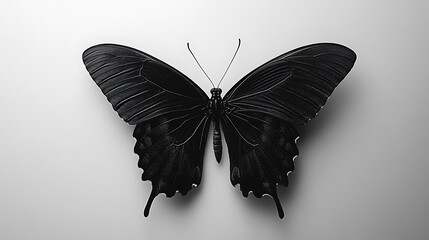 Obraz premium Black butterfly with spread wings on white background.