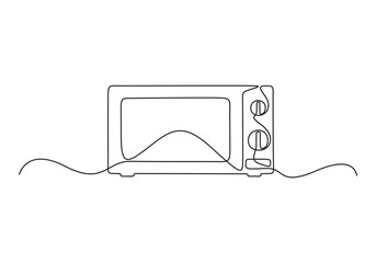 Continuous one line drawing of microwave oven. Isolated on a white background. Linear stylized. Vector illustration