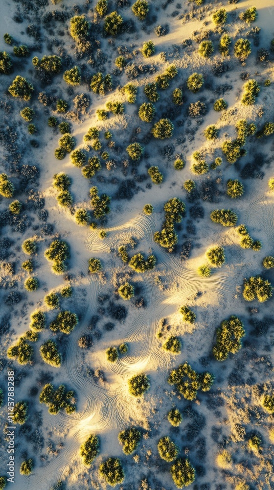Poster Winding path through the desert reveals patterns and shadows from gentle afternoon light