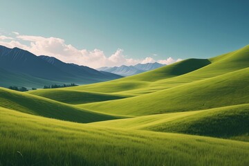 Obraz premium there is a green field with a mountain in the background