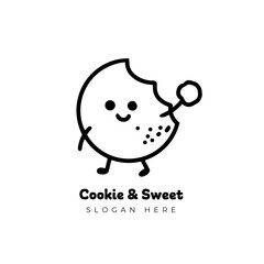 Cute simple cookie logo vector design illustration. hand drawn cute logo vector