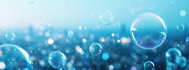 Soft Abstract Background with Blue Bubble Elements and Blurred Light Reflections for Creative Design and Inspiration in Various Digital Applications