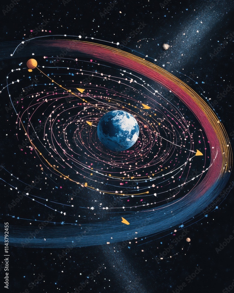 Poster Understanding Earth's gravitational influence on satellite orbits and their behavior at different altitudes in the galaxy