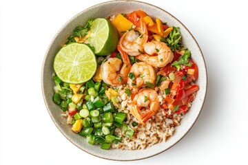 Fried Rice with fresh shrimp rice green onions vegetables