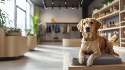 Golden retriever dog in a pet store.