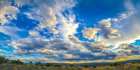 Vibrant cloudscape featuring a stunning blue sky, capturing the beauty and tranquility of the natural world. This bright cloudscape showcases dynamic patterns against the blue sky backdrop.