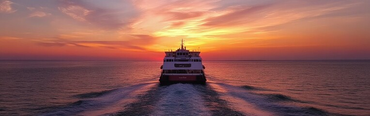 Ferry glides through vibrant sunset skies over the Cape May-Lewes route