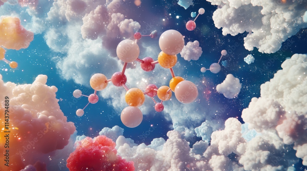 Aufkleber Beautiful representation of a simple organic molecule like methane floating in a cosmic environment with electron clouds and bonding angles