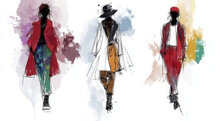 Naklejka premium minimal modern and avant garde fashion sketches on a white background, 16:9