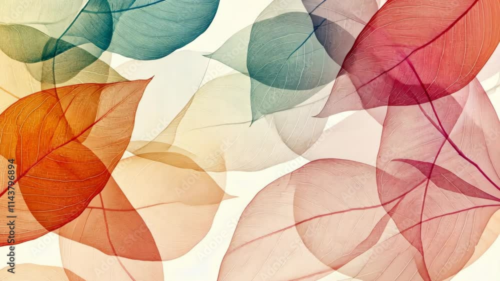 Aufkleber colorful overlapping leaves create a serene and abstract composition on a light background