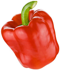 Falling red bell pepper sweet isolated on a transparent background. Completely in focus. Focus stacking.