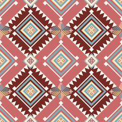 Geometric Tribal Pattern with Pastel Tones, Abstract Ethnic Design in Earthy Colors, Repeating Aztec-Inspired Decorative Pattern, Seamless Native-Inspired Diamond Shape Pattern