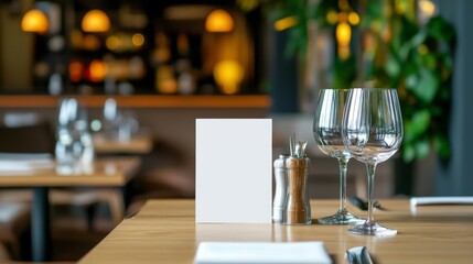 Blank menu card on a table in a restaurant.