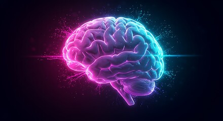 Abstract Science Illustration of a glowing Neural Brain Artwork concept. creativity, innovation, and artificial intelligence futuristic energy, electric, neon, technology visualization, illustration 