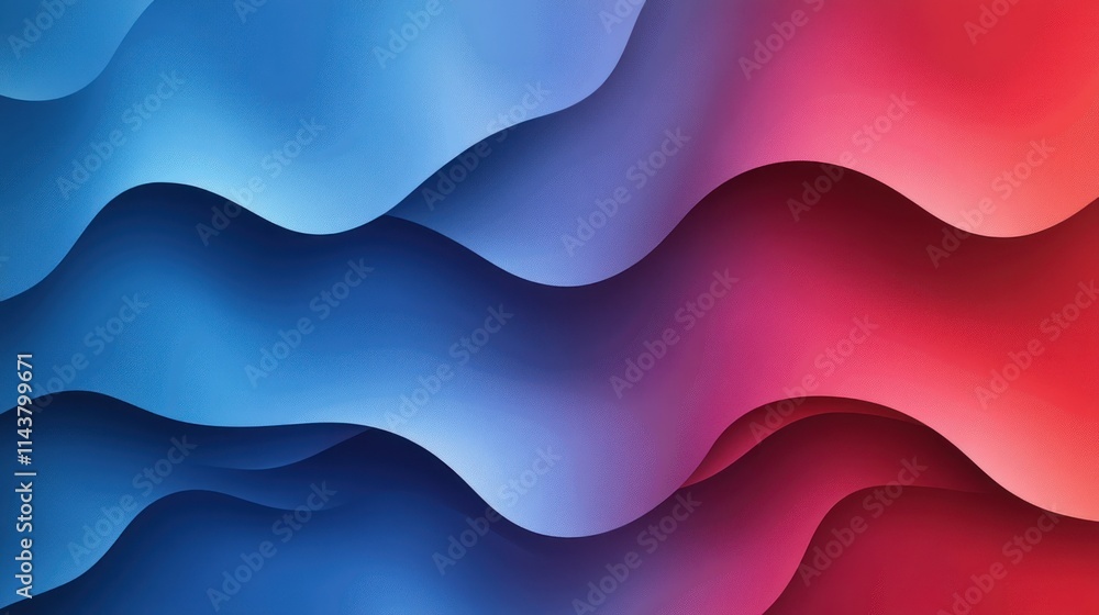Poster abstract wavy patterns in blue and red tones.