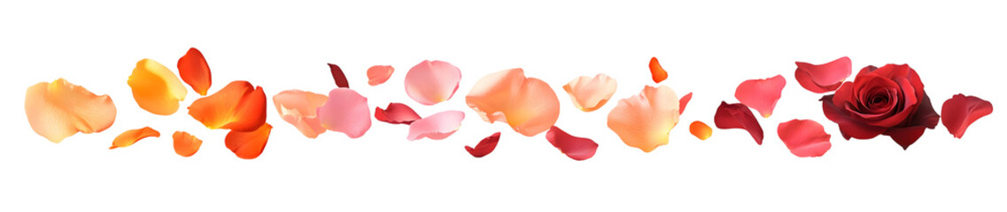 Rose Petals Falling Isolated on White Background