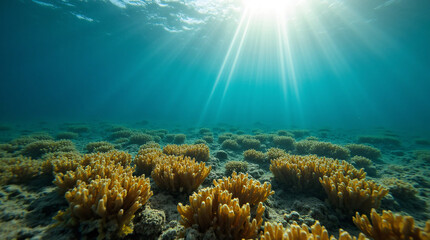 Corals and sunlight at the ocean floor