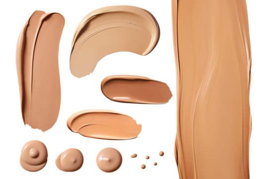 Set of foundation cream swatches. Collection of different shaped tinted moisturiser textures. Isolated design elements on transparent background