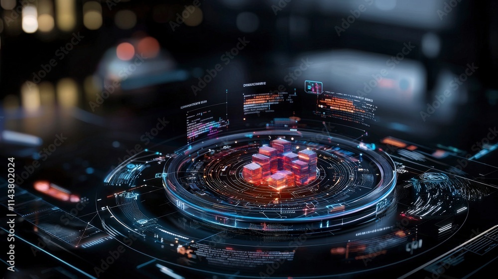 Aufkleber Futuristic logistics dashboard displaying data insights cyber environment digital visualization tech perspective