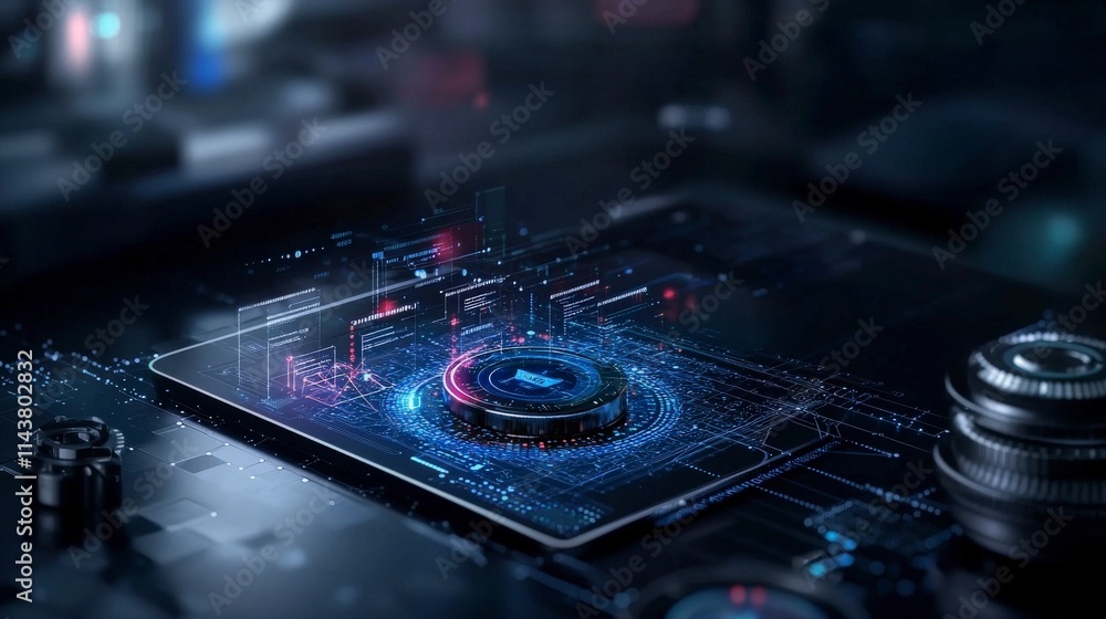 Aufkleber Futuristic visualization of data processing steps in a digital interface a modern conceptual design