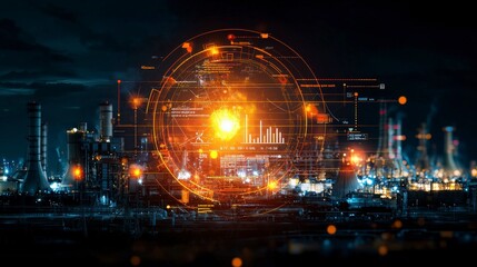 Dynamic financial insights unveiled market trends dashboard in industrial landscape at night