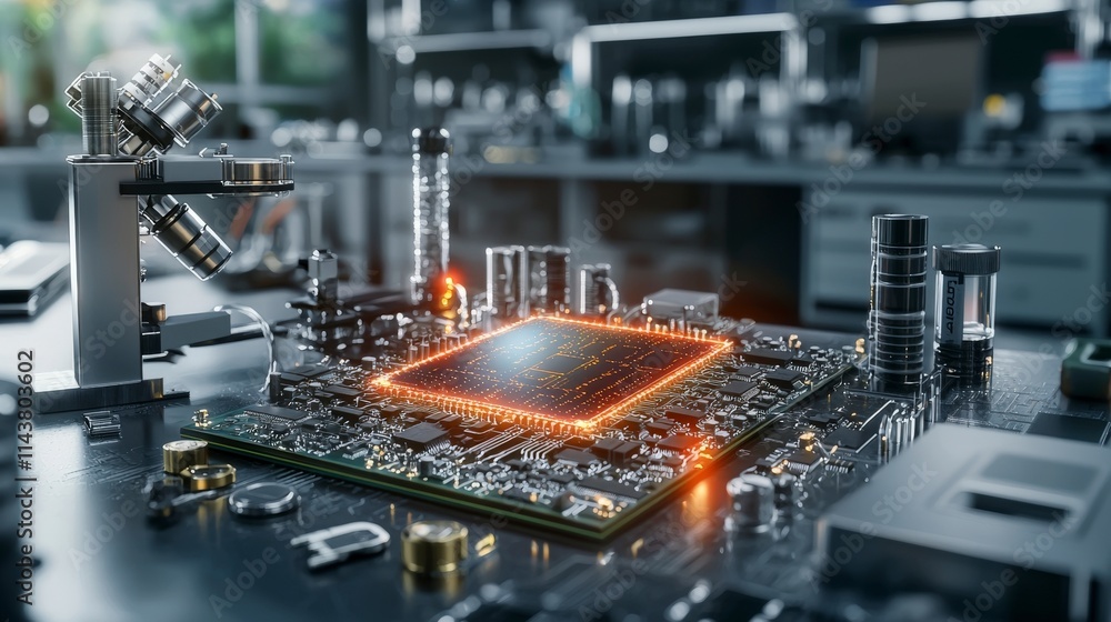 Leinwandbilder Quantum circuit board integration advances in technology lab futuristic environment macro viewpoint innovation concept