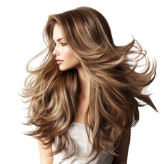 Obraz premium A stylish woman with flowing, voluminous hair, showcasing a natural and radiant look.