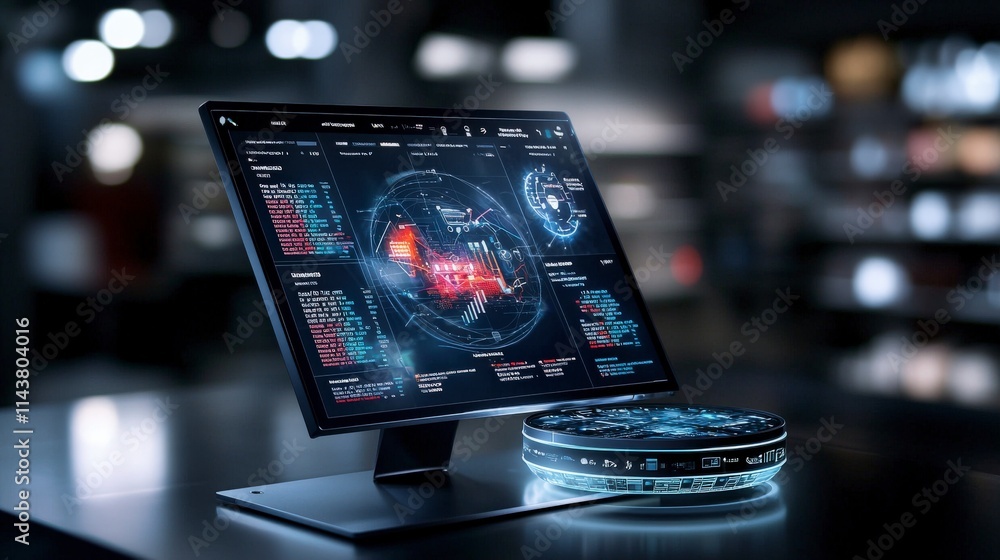 Aufkleber Dynamic data visualization interface tech lab digital analytics futuristic environment close-up view minimalist concept