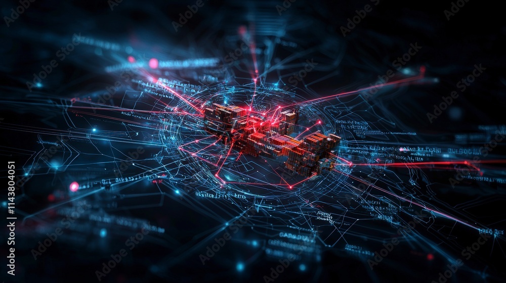 Poster Digital supply chain optimization map technology hub minimalist design data visualization futuristic environment