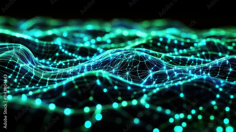 Poster a digital abstract representation of futuristic holograms, floating and shifting across the screen.