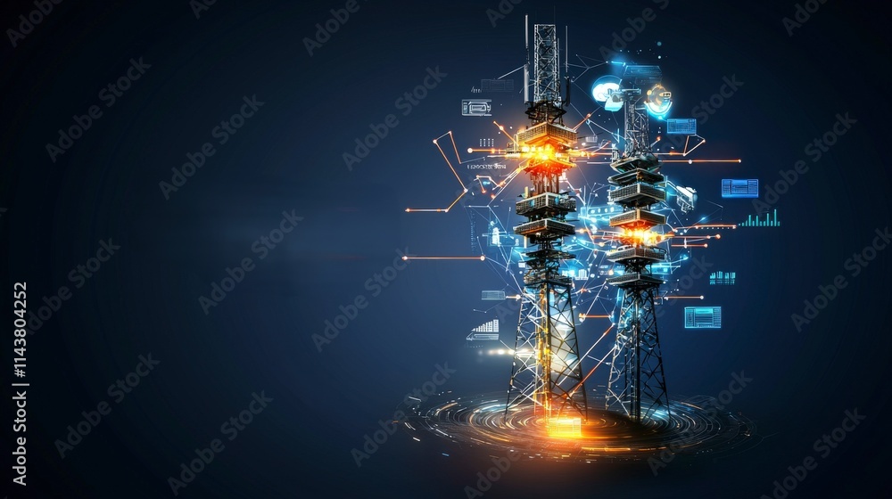 Poster Data flow visualization technology sector infographic digital environment aerial view modern connectivity concepts
