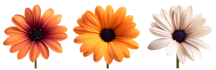 Orange and Beige Osteospermum Flowers Isolated on White Background,  Transparent Background Image